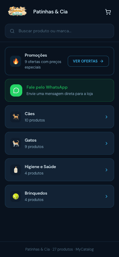 Captura de tela da loja Patinhas & Cia