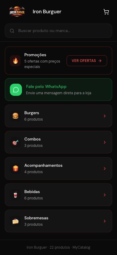 Captura de tela da loja Iron Burguer